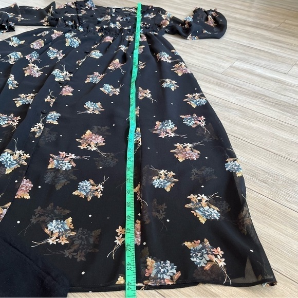 ZARA Black Floral Sheer Chiffon Dress, Midi Oversized Boho Smock Dress, small - Picture 11 of 16